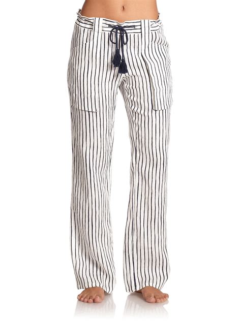 burberry blue white cotton stripe beach pants draw string|Women's Burberry Pants & Leggings .